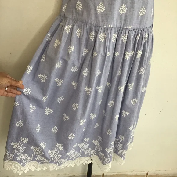 Monique Lhuillier Women EleganyBlue & White Embroidered Sleeveless Dress Size 12 - Picture 8 of 12